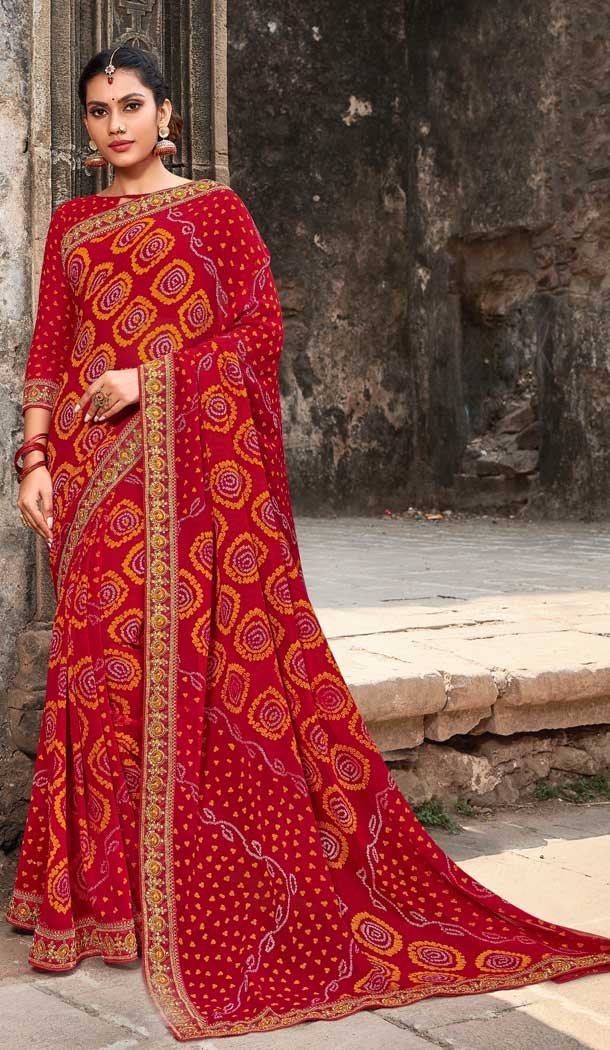 Alluring Red Color Georgette Designer Bandhani Style Saree -8487102472