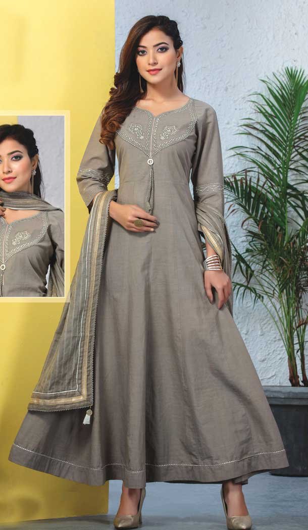 Majesty Grey Color Heavy Rayon Party Wear Ready Made Kurti -8495102617