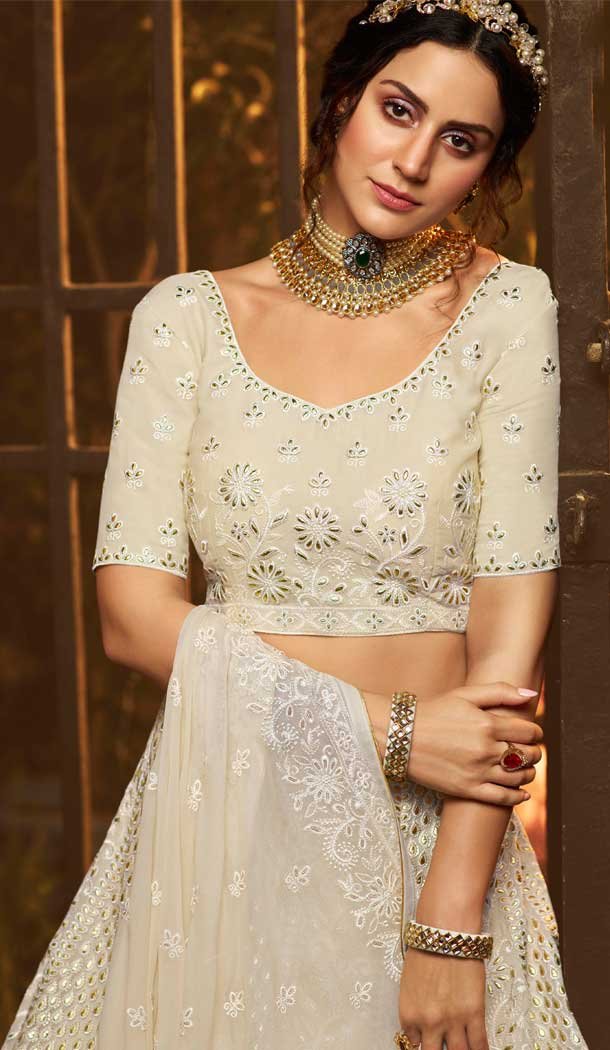 Elegance White Color Georgette Designer Bridal Lehenga Choli -8533102889