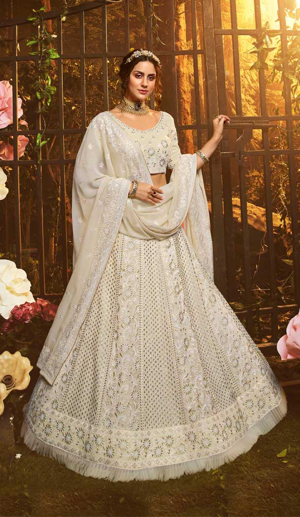 Elegance White Color Georgette Designer Bridal Lehenga Choli -8533102889