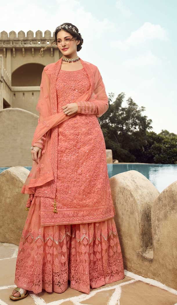 Peach Color Net Heavy Designer Party Wear Salwar Suit -8556103087