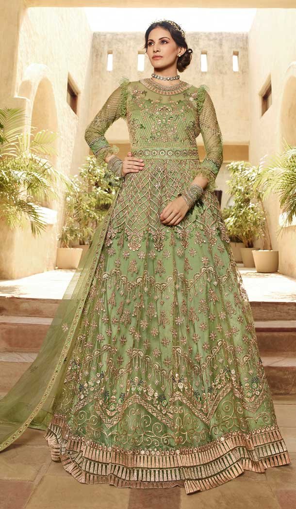Green Color Net Heavy Designer Party Wear Salwar Suit -8556103088