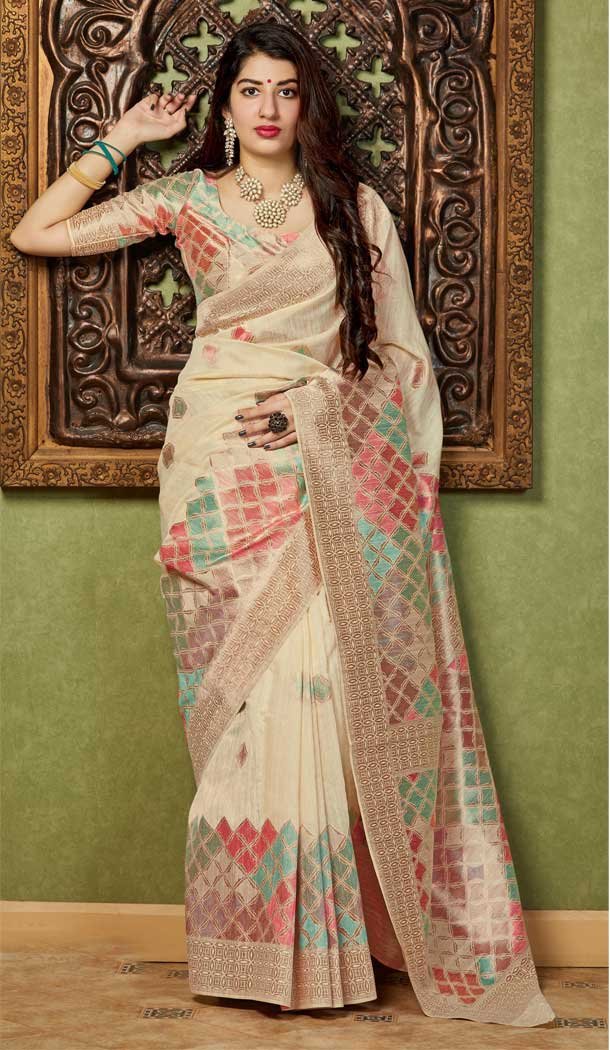 Cream Color Silk Traditional Festive Wear Saree Blouse -8589103417