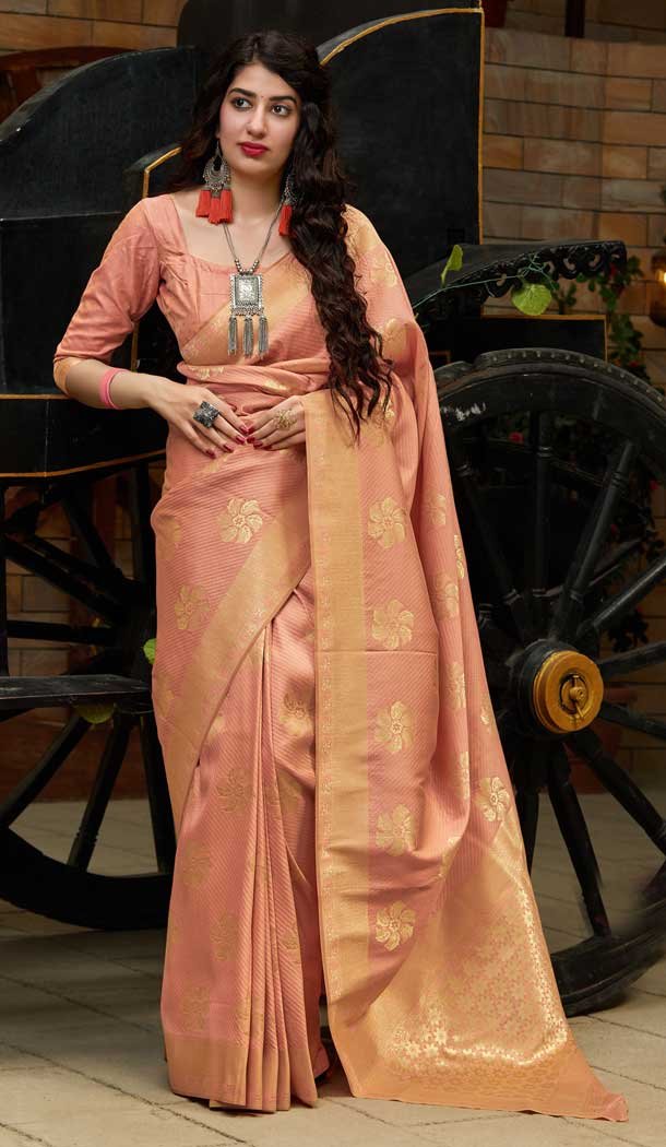 Peach Color Silk Traditional Festive Wear Saree Blouse -8589103421