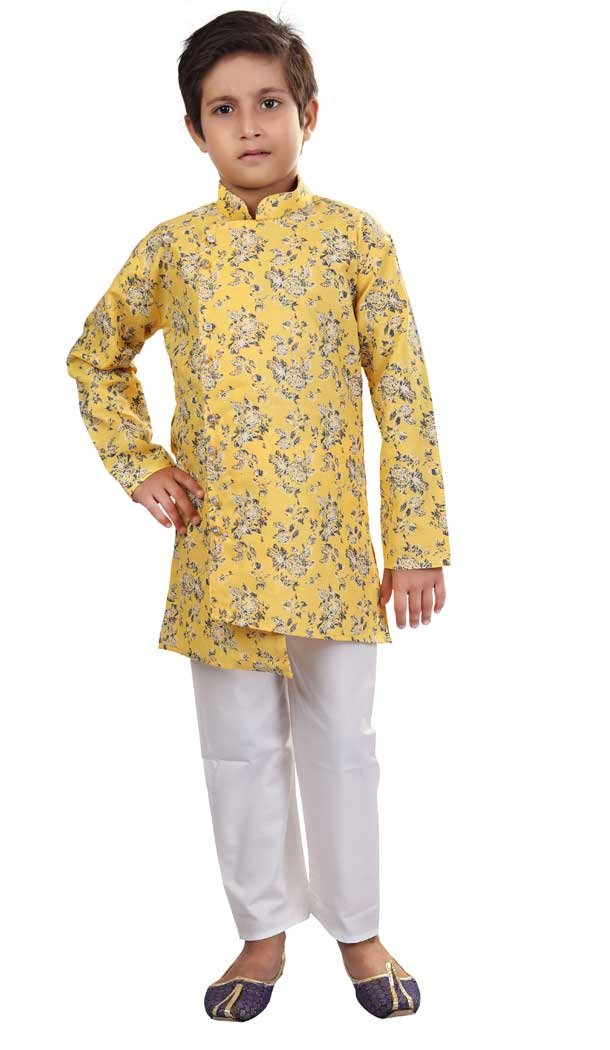 Ethnic Yellow Color Cotton Readymade Designer Kids Boy Kurta Pajama -8571103266
