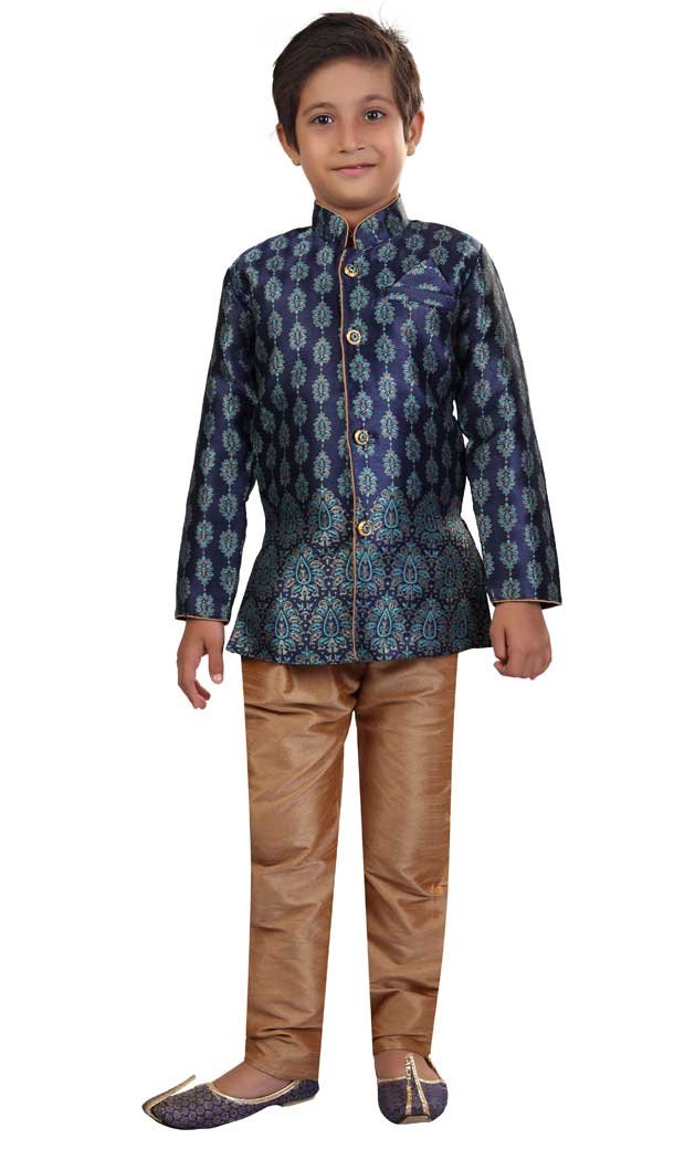 Navy Blue Color jacquard Silk Readymade Designer Kids Boy Kurta Pajama -8571103274