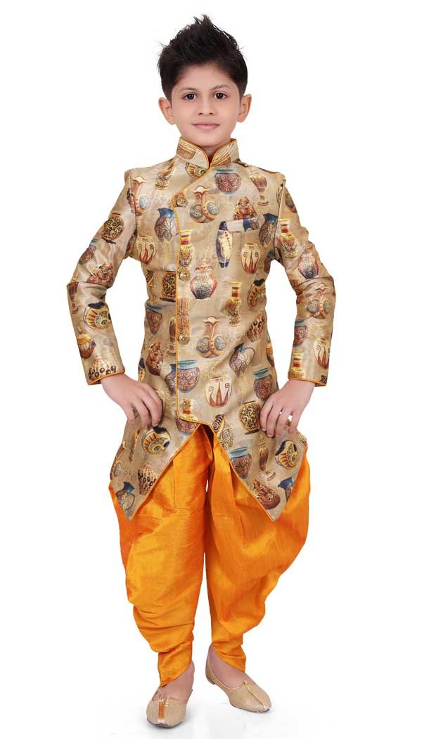 Brown Color Art Silk Jacquard Readymade Designer Boy Kurta Pajama -8573103286