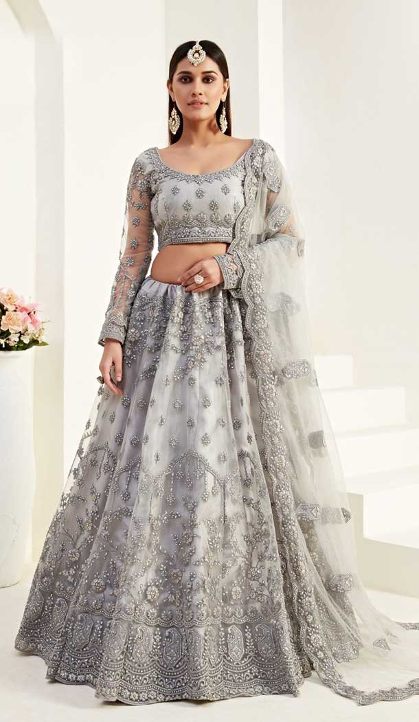 Grey Color Net Designer Bridal Wedding Wear Women Lehenga Choli -8617103724