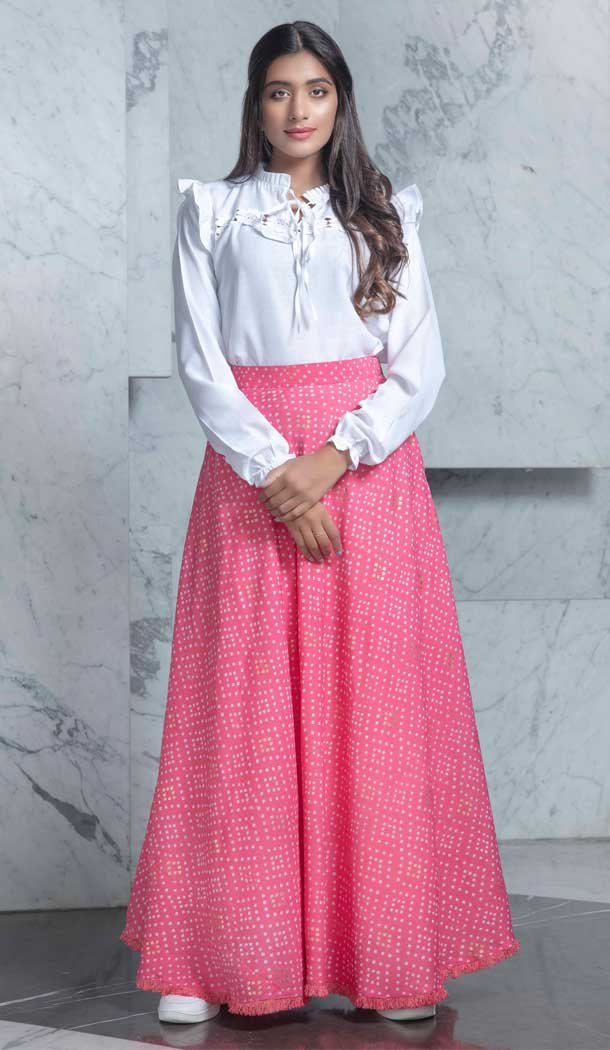 Elegant Pink Color Rayon Fancy Party Wear Ready Made Indo Western Crop Top -8653104021
