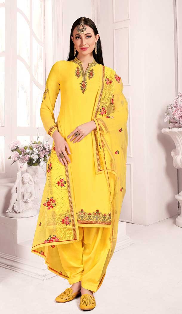 Tranquil Yellow Color Georgette Designer Party Wear Girls Salwar Suit -8656104037