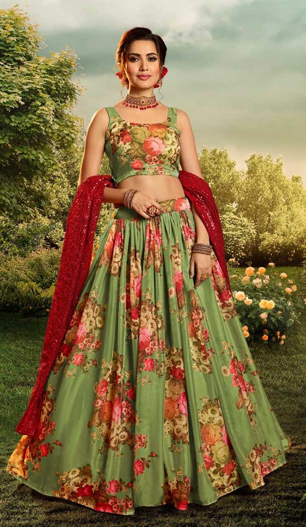 Charming Green Color Pure Organza Traditional Sangeet Wear Lehenga Choli -8747104728