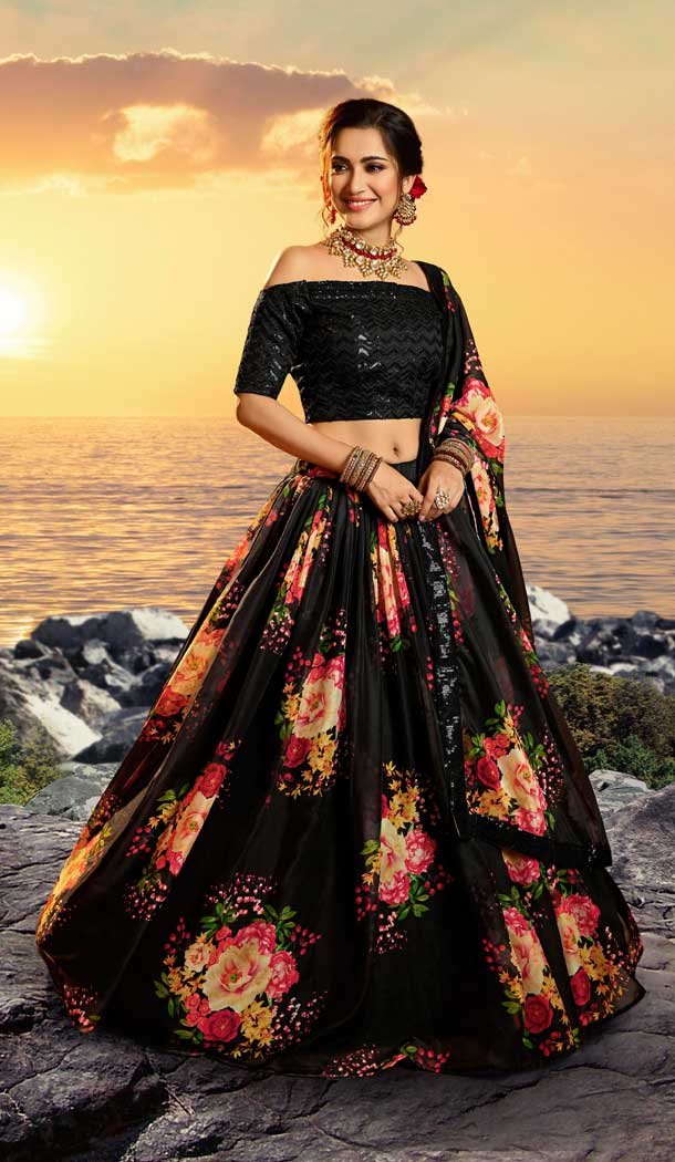 Black Color Pure Organza Traditional Sangeet Wear Lehenga Choli -8747104729