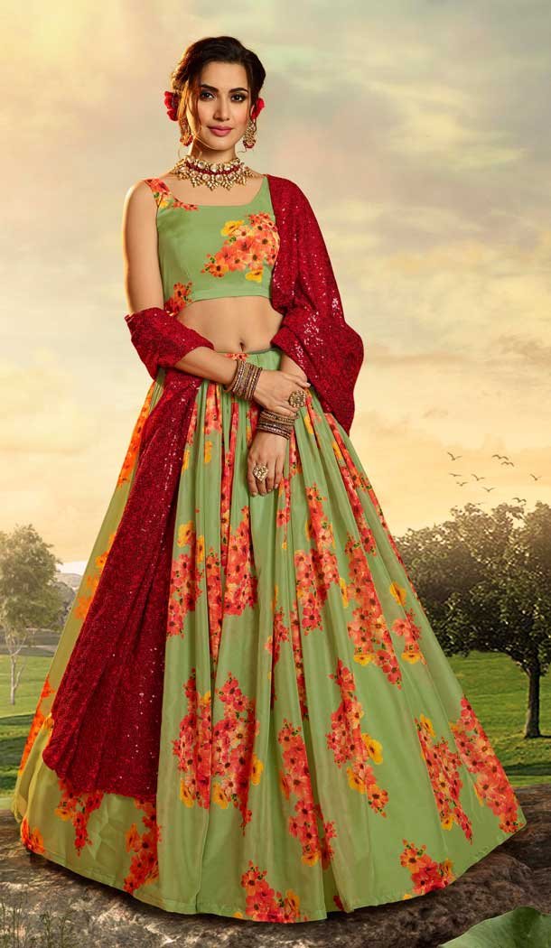Green Color Pure Organza Traditional Sangeet Wear Lehenga Choli -8747104731