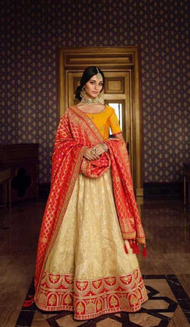 Beige Color Pure Silk Designer Traditional Wedding Wear Lehenga Choli -8770104945