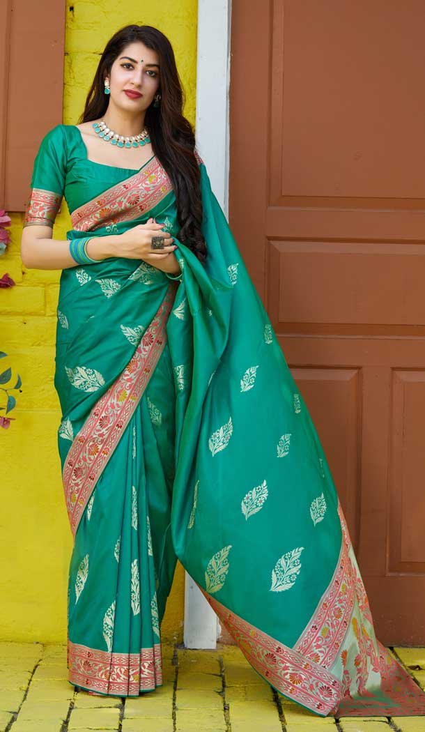 Green Color Soft Silk jacquard work Designer Party Wear Saree Blouse -8761104842