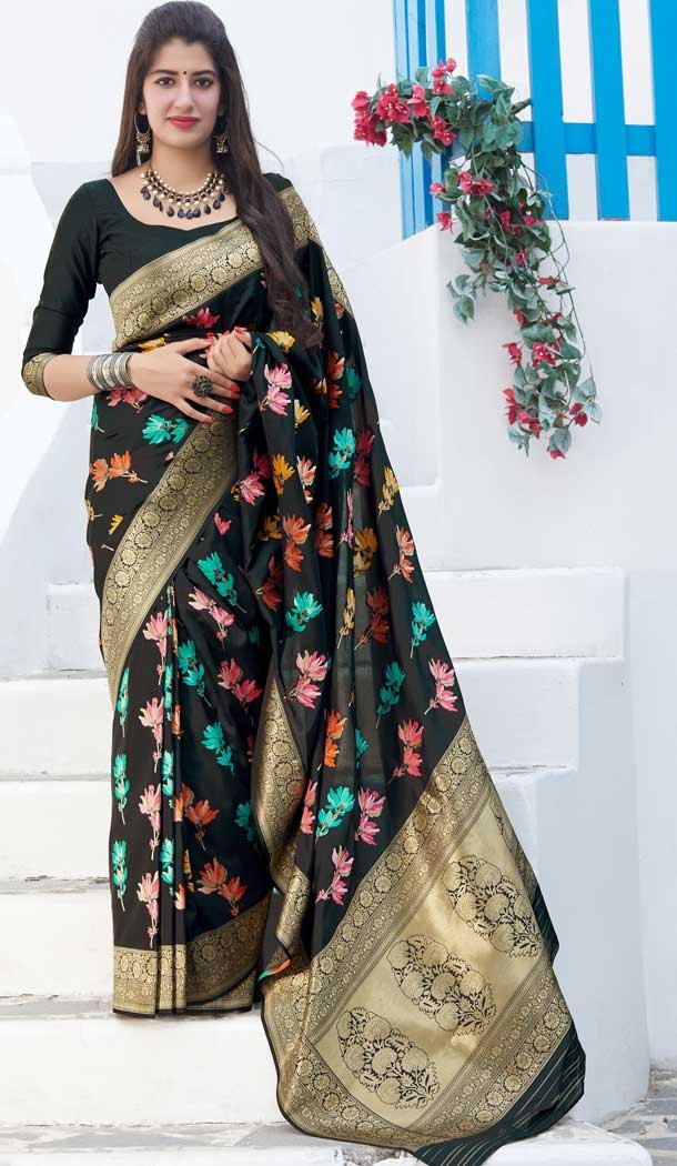 Black Color Soft Silk jacquard work Designer Party Wear Saree Blouse -8761104870