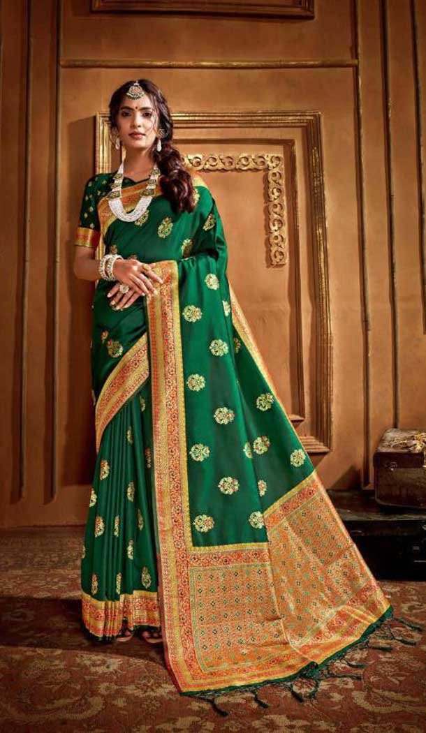 Green Color Silk Weaving With Jacquard Work Designer Saree Blouse -8765104917