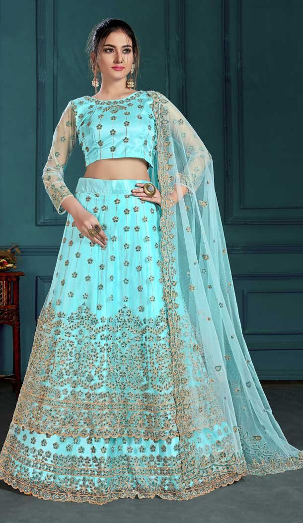 Sky Blue Color Net Designer Wedding Wear Lehenga Choli For Women -8797105165