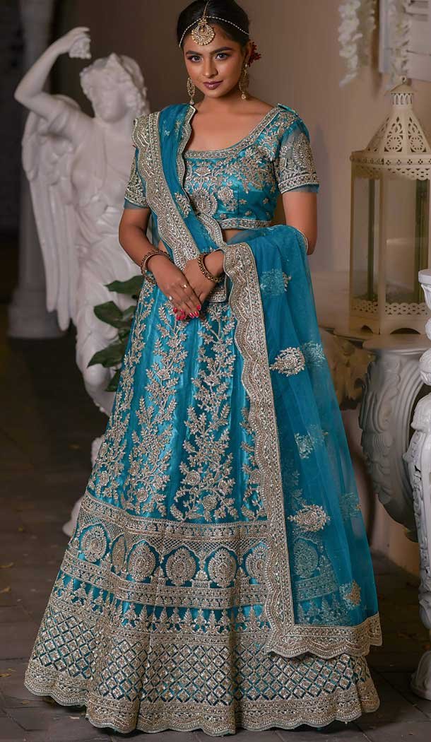 Sky Blue Color Net Heavy Designer Bridal Wedding Wear Women Lehenga Choli -8819105332