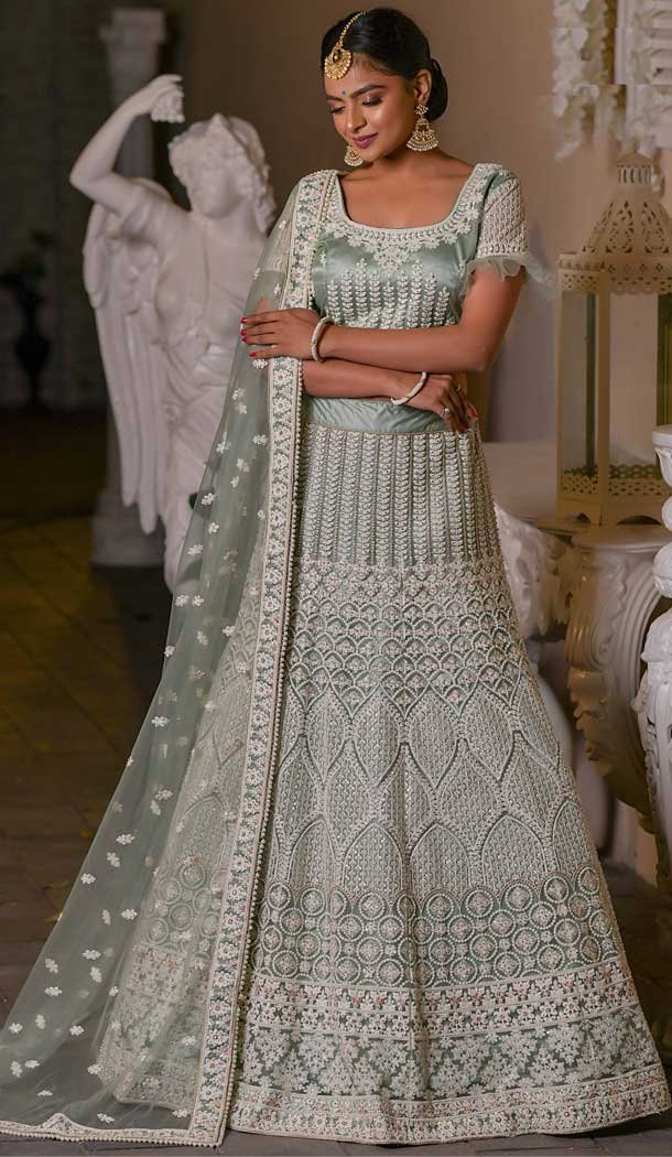Grey Color Net Heavy Designer Bridal Wedding Wear Women Lehenga Choli -8819105334