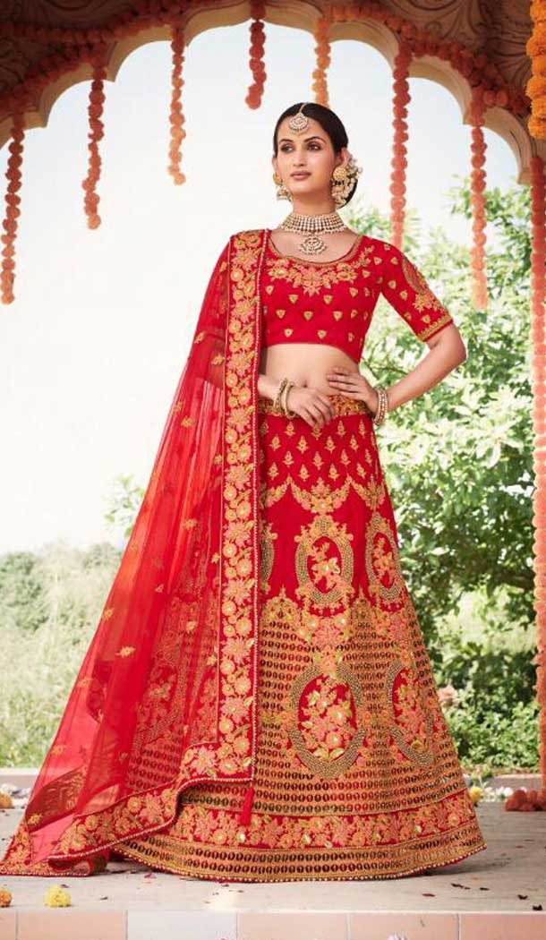 Exotic Red Color Silk Heavy Designer Bridal Wedding Women Lehenga Choli -8847105566