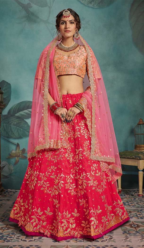 Tantalizing Pink Color Art Silk Designer Bridal Wedding Wear Lehenga Choli -8907106199