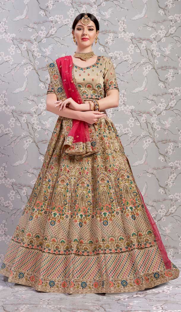 Silky Tan Beige Color Gota Silk Designer Bridal Wedding Wear Lehenga Choli -8908106205
