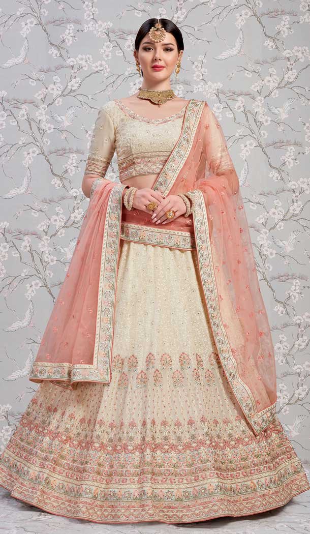 Off White Color Georgette Designer Bridal Wedding Wear Lehenga Choli -8908106206