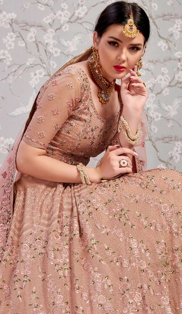 Rose Taupe Color Georgette Designer Bridal Wedding Wear Lehenga Choli -8908106208