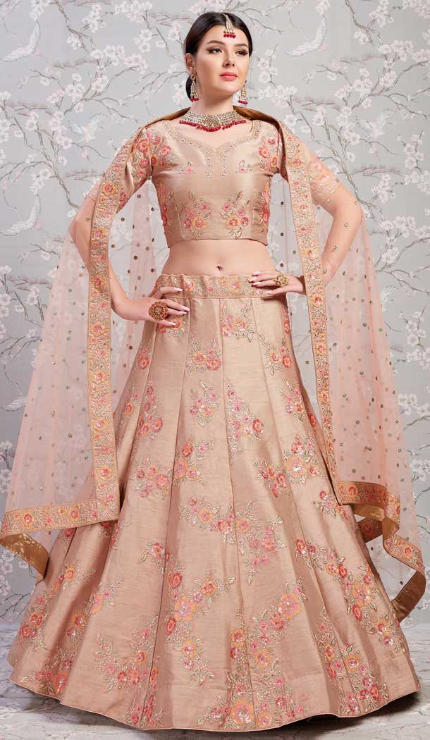 Ligit Brown Color Banglori Silk Designer Bridal Wedding Wear Lehenga Choli -8908106209