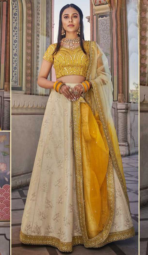 Beige Color Handloom Silk Heavy Designer Wedding Wear Lehenga Choli -8927106363