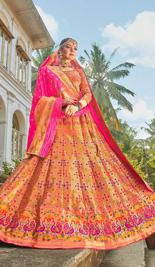 Ethinic Multi Color Banarasi Silk Designer Wedding Wear Lehenga Choli -8977106863