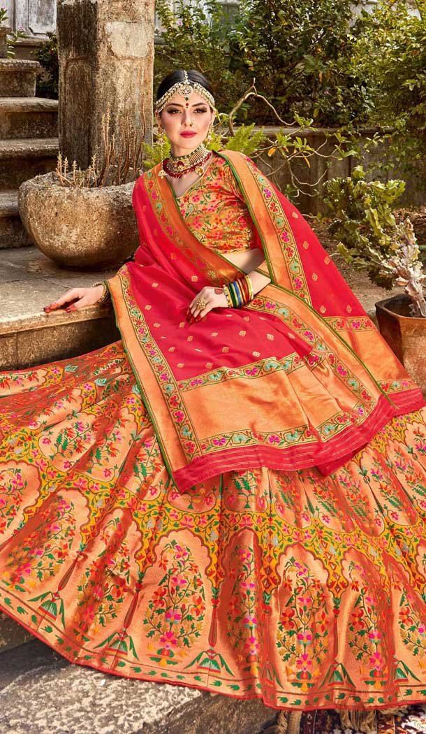 Traditional Multi Color Banarasi Silk Designer Wedding Wear Lehenga Choli -8977106868