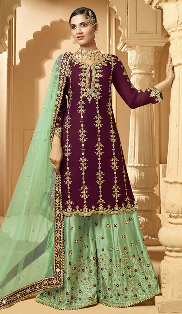 Magenta Color Faux Georgette Heavy Designer Party Wear Palazzo Suit -9015107438