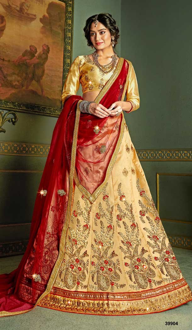 Beige Color Silk Heavy Embroidered Work Women Party Lehenga Choli -9192108998