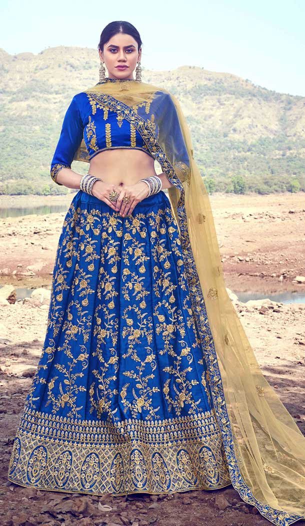 Blue Color Silk Heavy Embroidered Heavy Designer Wear Lehenga Choli -9195109029