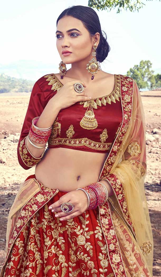 Maroon Color Silk Heavy Embroidered Heavy Designer Wear Lehenga Choli -9195109032