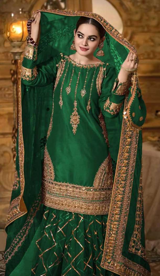 Green Color Heavy Georgette Designer Party Wear Sharara Salwar Suit -9225109348