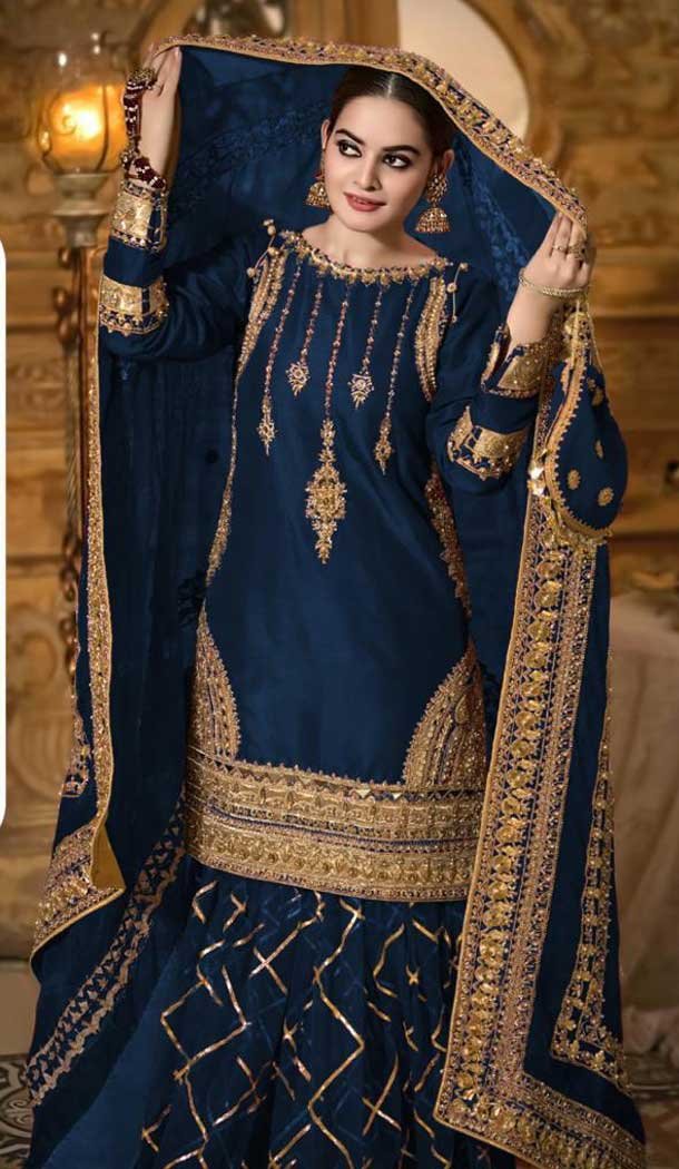Blue Color Heavy Georgette Designer Party Wear Sharara Salwar Suit -9225109350