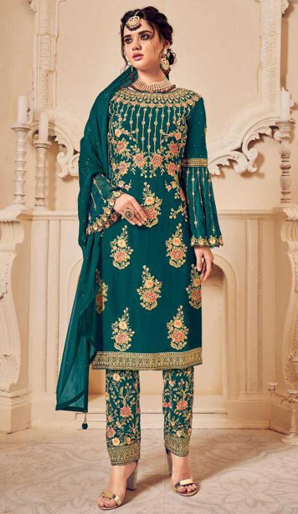 Rama Green Color Bluming Georgette Designer Party Wear Salwar Suit -9229109378