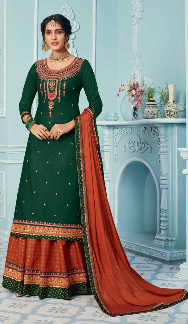 Green Color Jam Silk Color Heavy Designer Party Wear Lehenga Suit -9230109379
