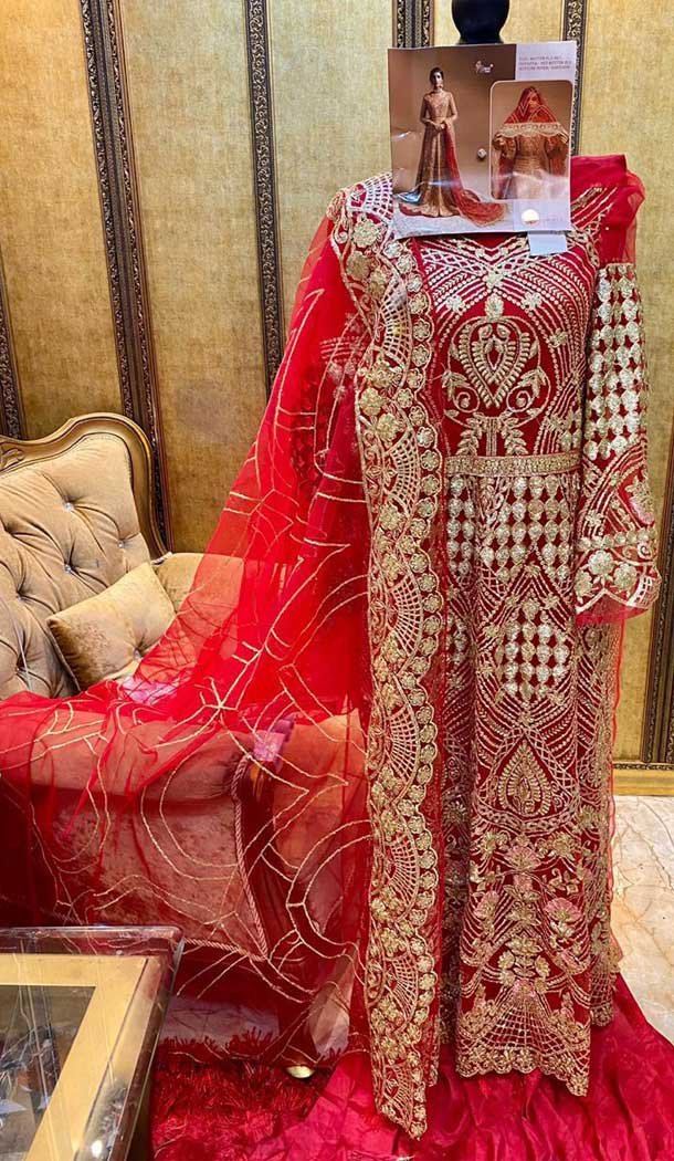 Red Color Butter Fly Net Designer Party Wear Pakistani Style Salwar Suit -9234109396