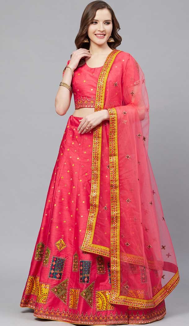 Pink Color Silk Blend Embroidery Designer Party Wear Lehenga Choli -9238109453