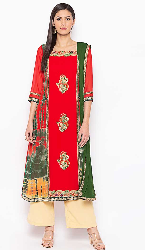 Attractive Red Color Georgette Fancy Readymade Designer Party Wear Plus Size Suit -9264109746