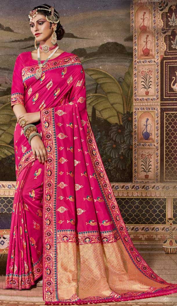 Pink Color Banarasi Silk Designer Designer Traditional Wear Saree Blouse -9298110040