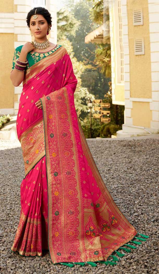 Rani Pink Color Pure Banarasi Silk Designer Classic Traditional Wear Saree -9304110068