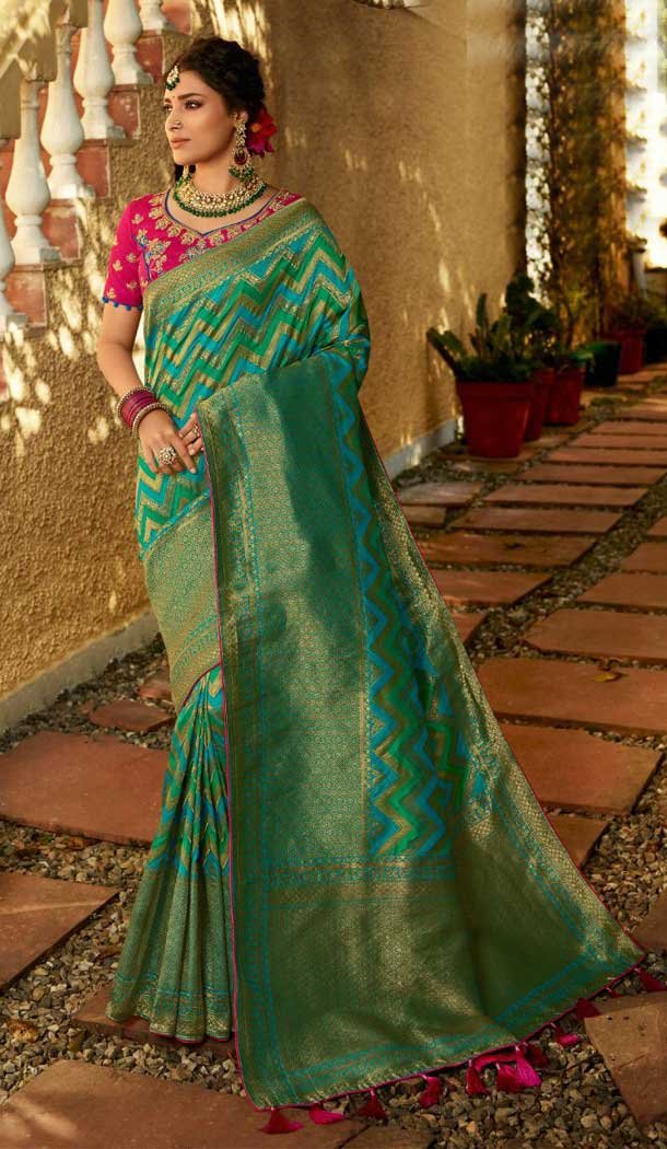 Multi Color Pure Banarasi Silk Designer Classic Traditional Wear Saree -9304110070