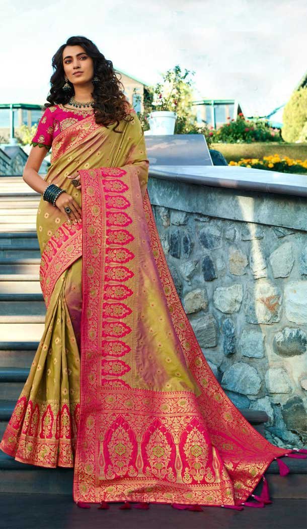 Olive Color Pure Banarasi Silk Designer Classic Traditional Wear Saree -9304110071