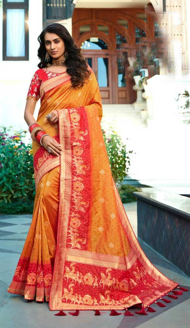 Musterd Color Pure Banarasi Silk Designer Classic Traditional Wear Saree -9304110073