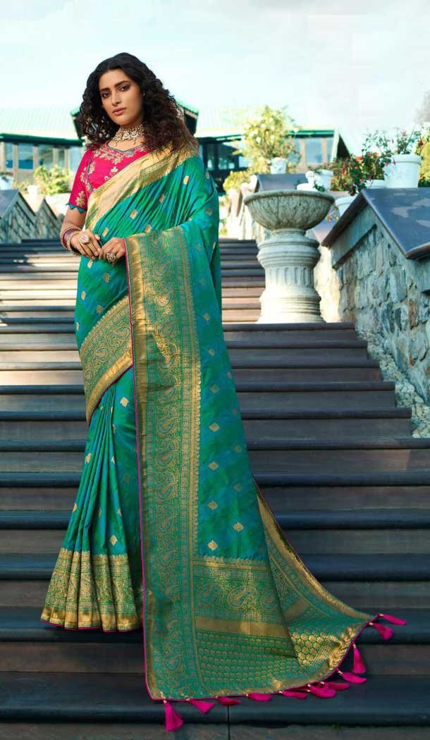 Sea Green Color Pure Banarasi Silk Designer Classic Traditional Wear Saree -9304110076